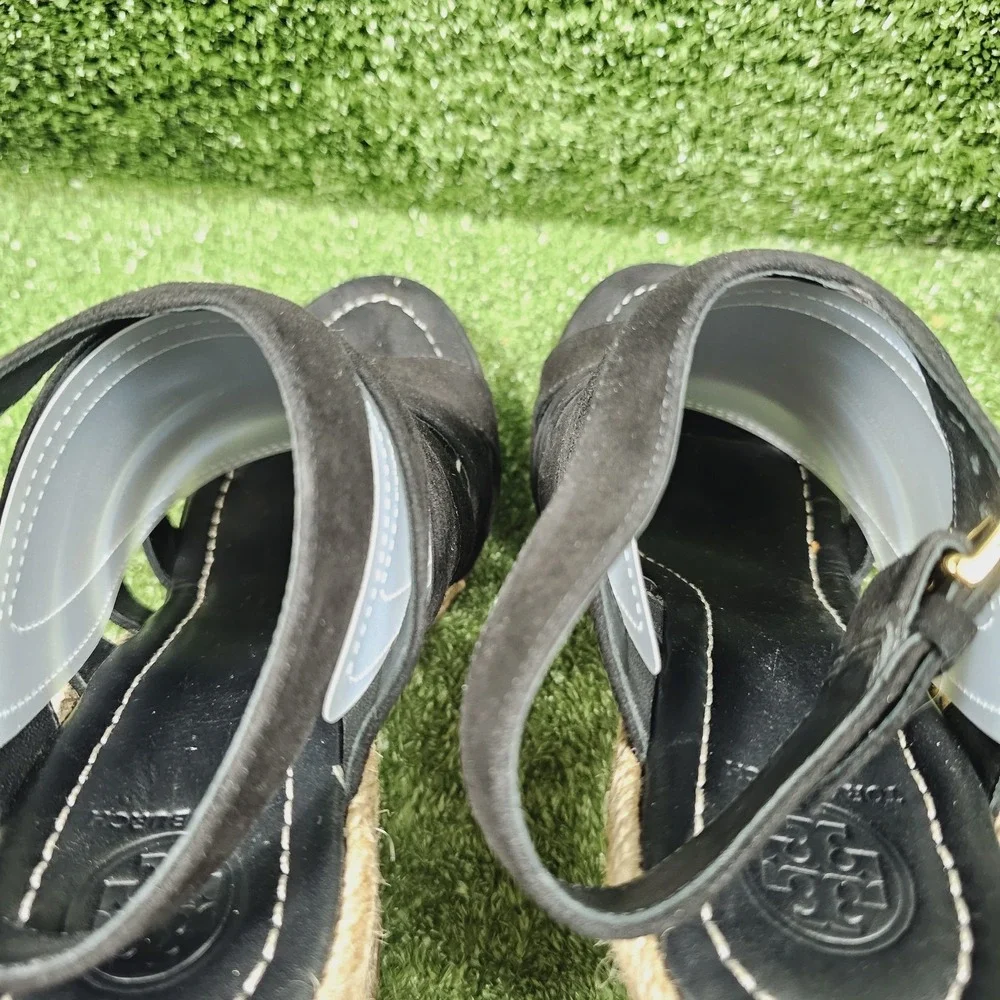Tory Burch Bailey Black Strappy Espadrille Wedge Sandals Womens Size 8.5
